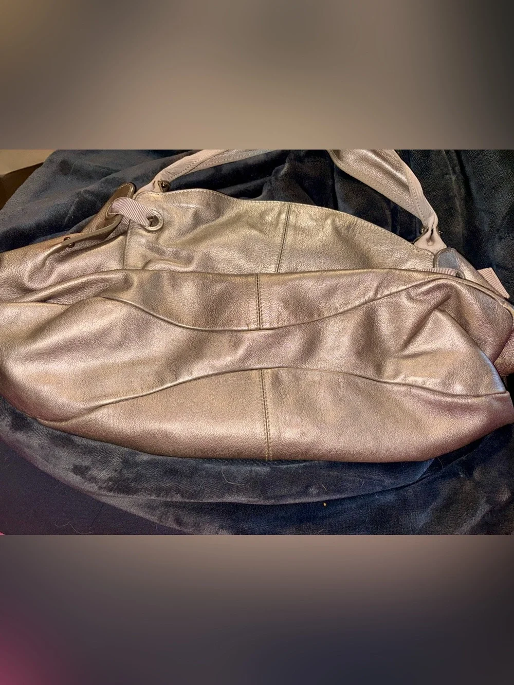 Salvatore Ferragamo Vara Ribbon Metallic Leather Hobo Bag